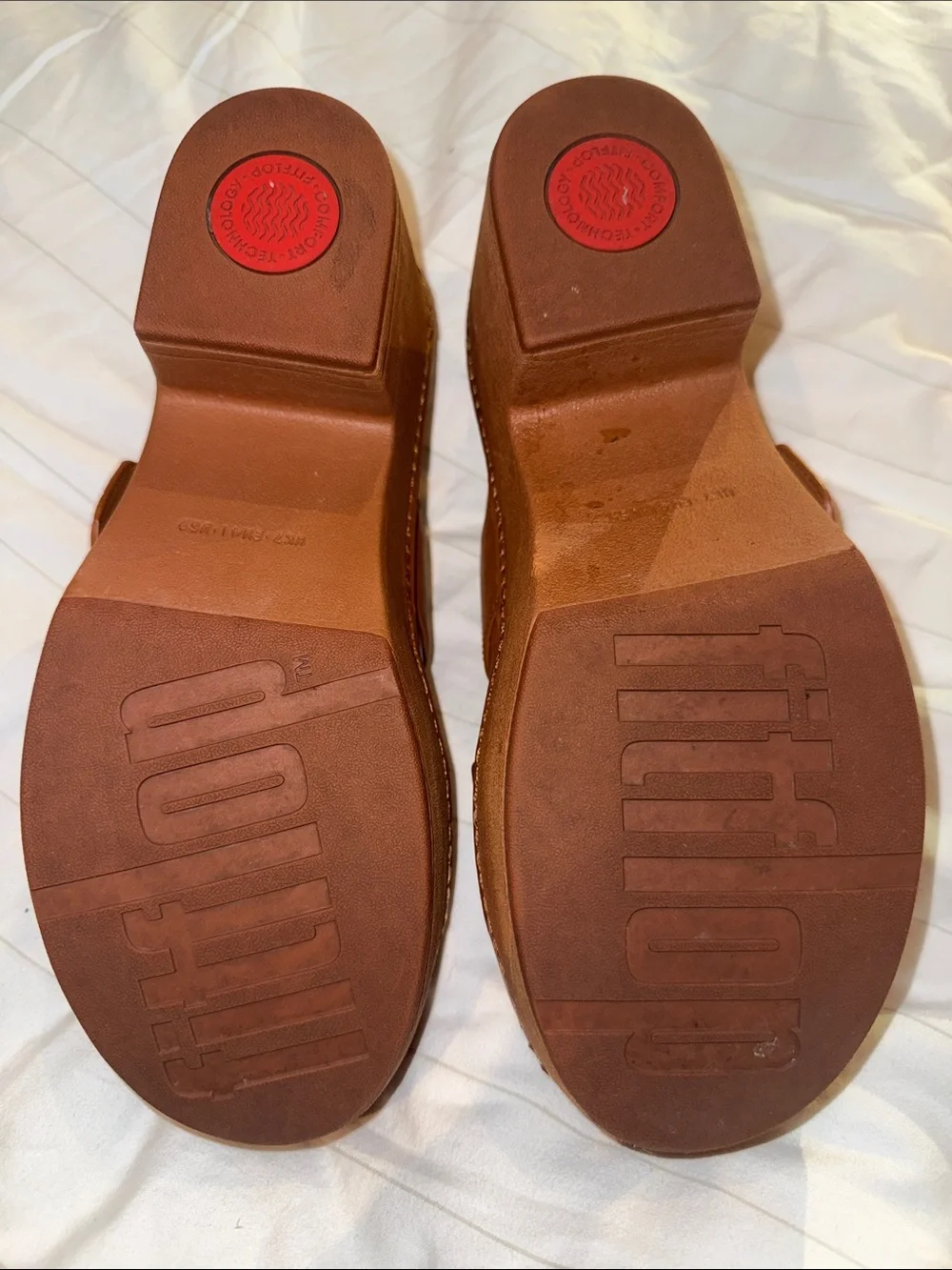Fitflop Brown Platform Slide Sandals with Gold Buckle